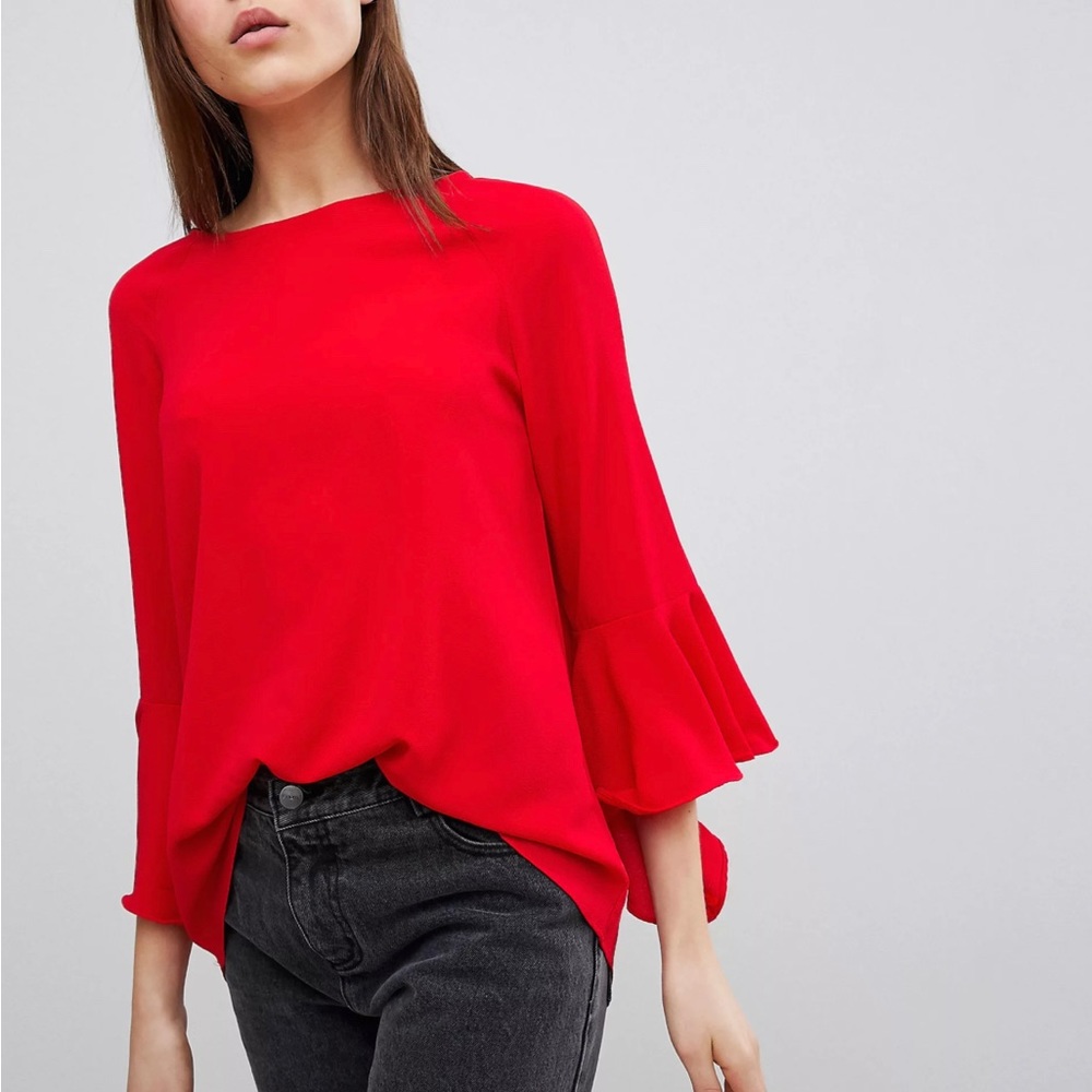 J. Crew Women’s Sz 6P Red Orange Flutter-Sleeve  Blouse